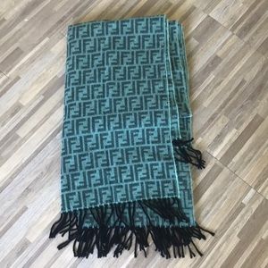 Fendi Teal and Black Patterned Throw